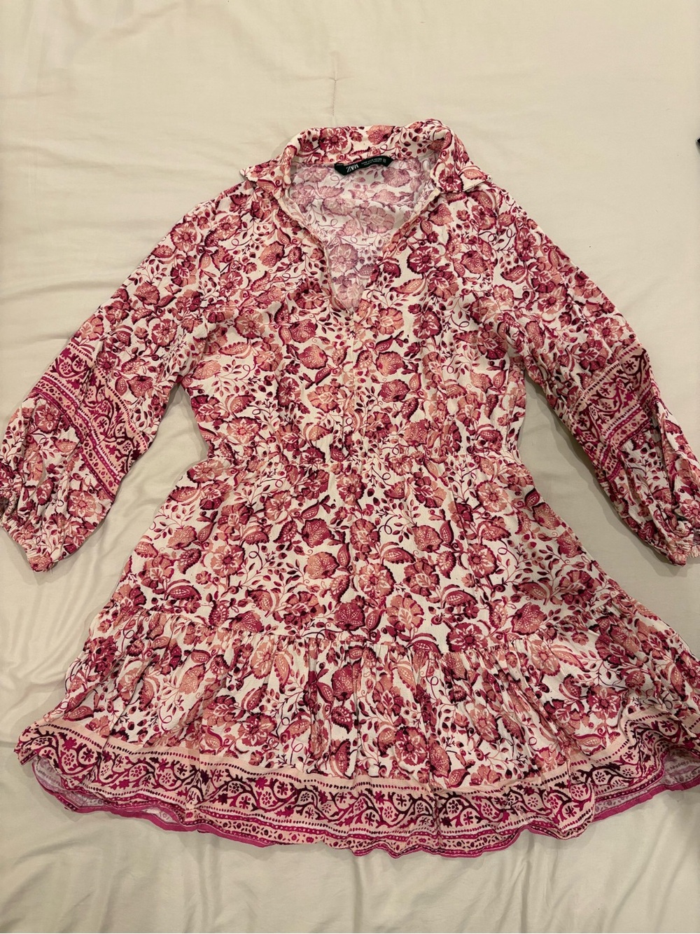 Zara Pink Floral Tiered Boho Dress
